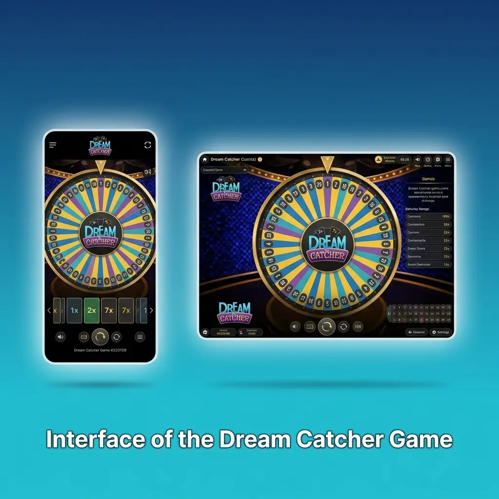 Dream Catcher game interface showing the money wheel, host feed, and betting controls